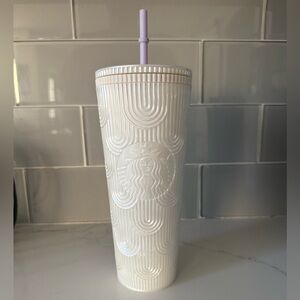 Starbucks Textured White Tumbler with Lavender Straw
